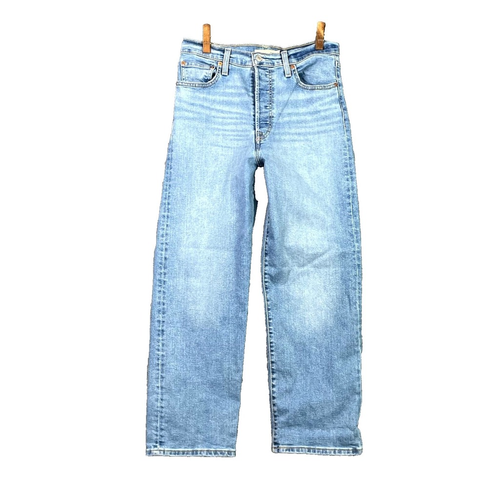Levi's Ribcage Straight Ankle Jeans Womens 29 Blue Denim Whiskered Cotton Grunge